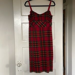 EUC Betsey Johnson Red Tartan Ponte
Strapless Bodycon Dress Sz 12